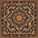 Luxurious Royal Tapestry with intricate gold and blue floral patterns, crafted from a high-quality cotton-polyester blend.